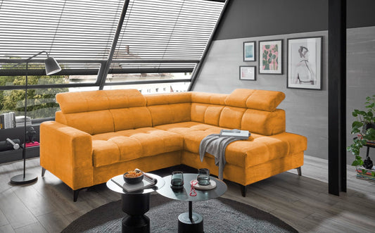Ecksofa Bavaro elektronischer Sitztiefenverstellung und Breitcord-Bezug Ed Exciting Design