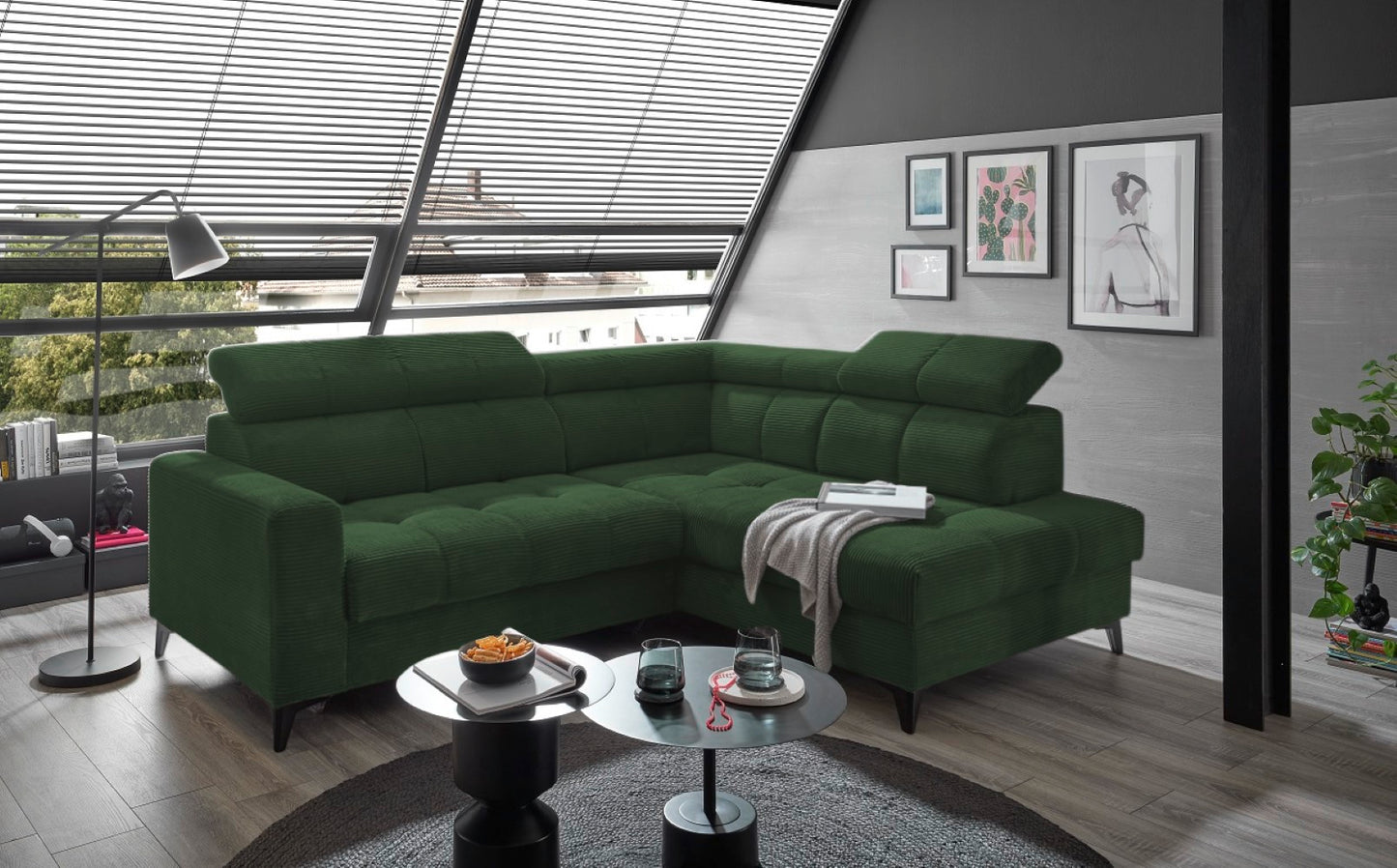 Ecksofa Bavaro elektronischer Sitztiefenverstellung und Breitcord-Bezug Ed Exciting Design