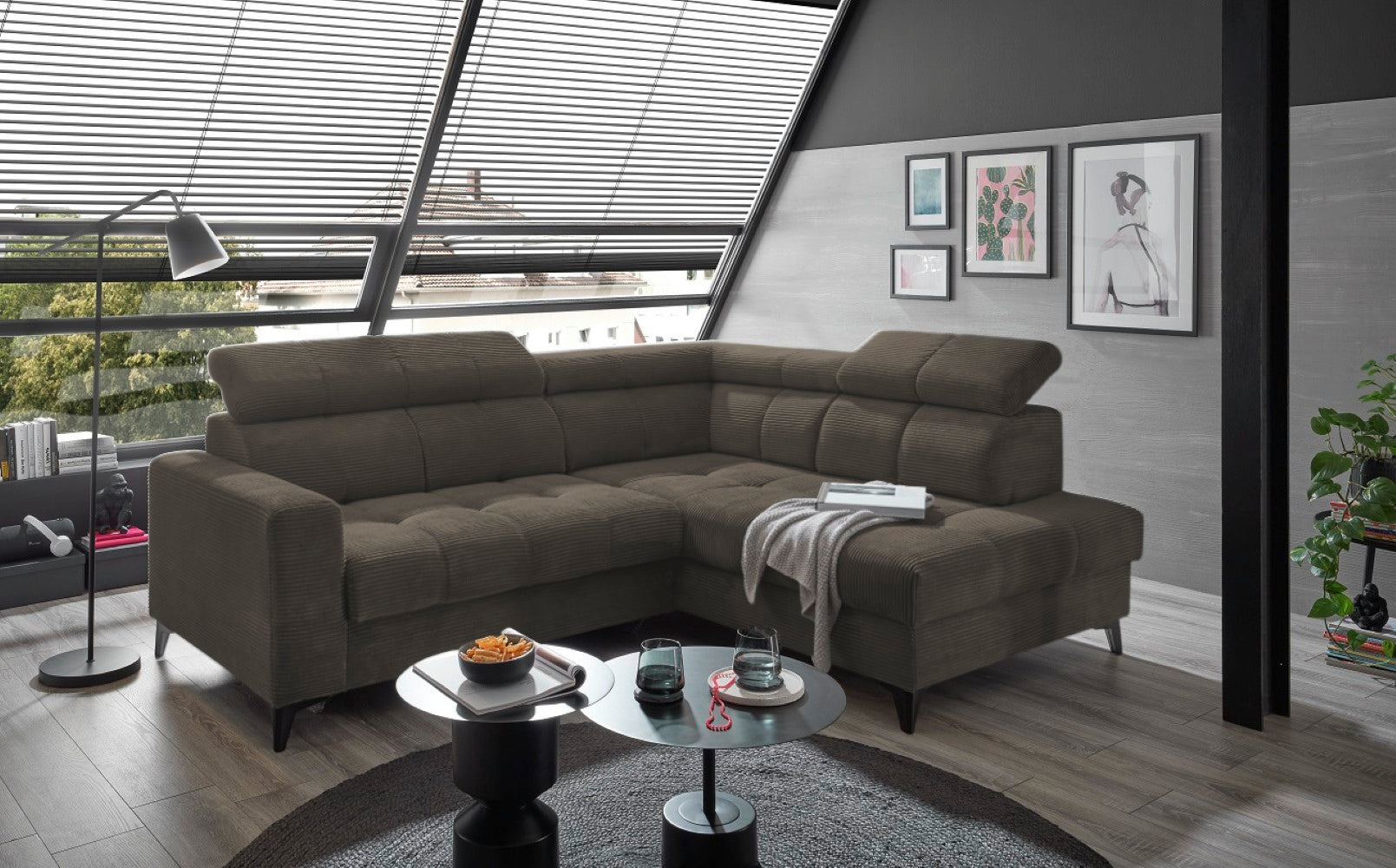 Ecksofa Bavaro elektronischer Sitztiefenverstellung und Breitcord-Bezug Ed Exciting Design