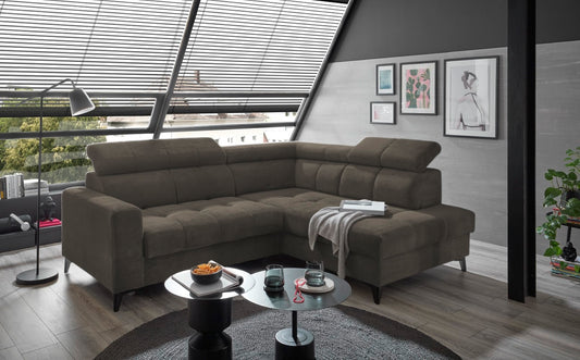 Ecksofa Bavaro elektronischer Sitztiefenverstellung und Breitcord-Bezug Ed Exciting Design