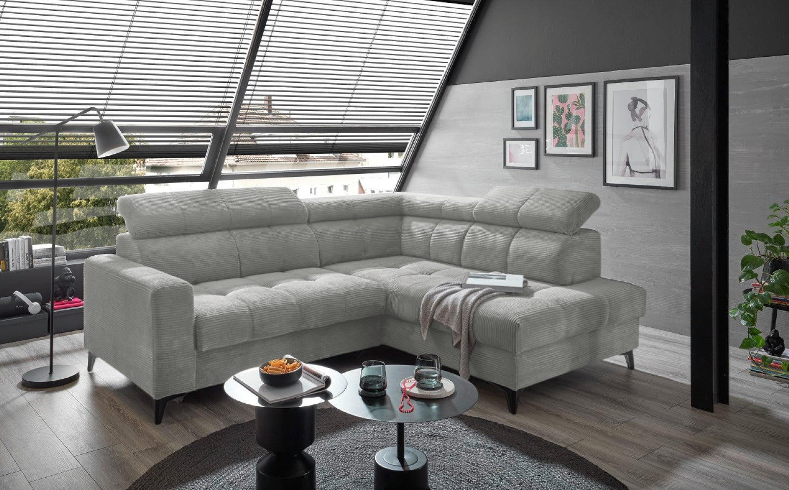 Ecksofa Bavaro elektronischer Sitztiefenverstellung und Breitcord-Bezug Ed Exciting Design