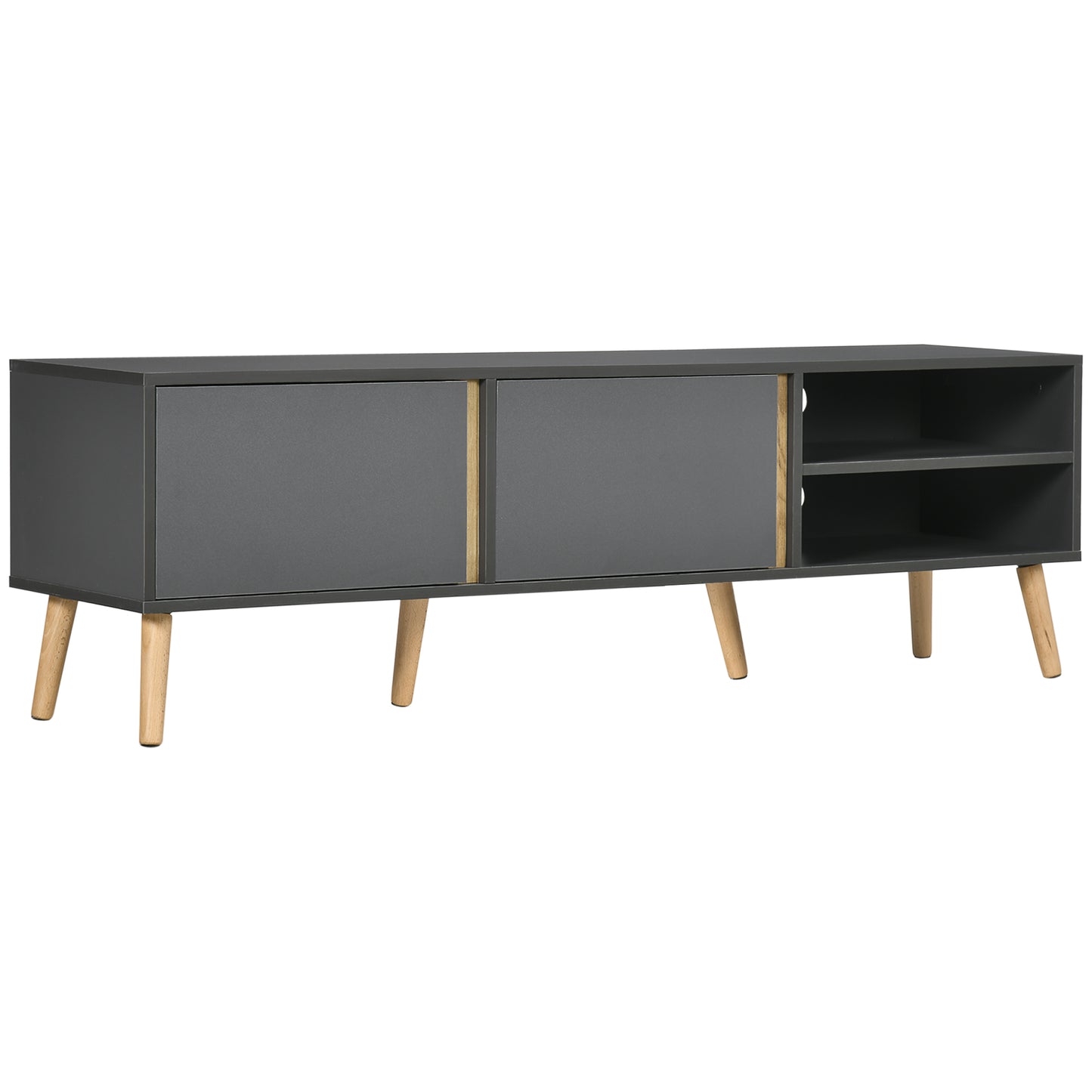 HOMCOM TV-Möbel TV-Bank für Fernseher bis zu 55 Zoll im skandinavischen Design mit 2 Türen 2 Nischen und Kabeldurchführungen 150 x 35 x 45 cm Dunkelgrau   Aosom