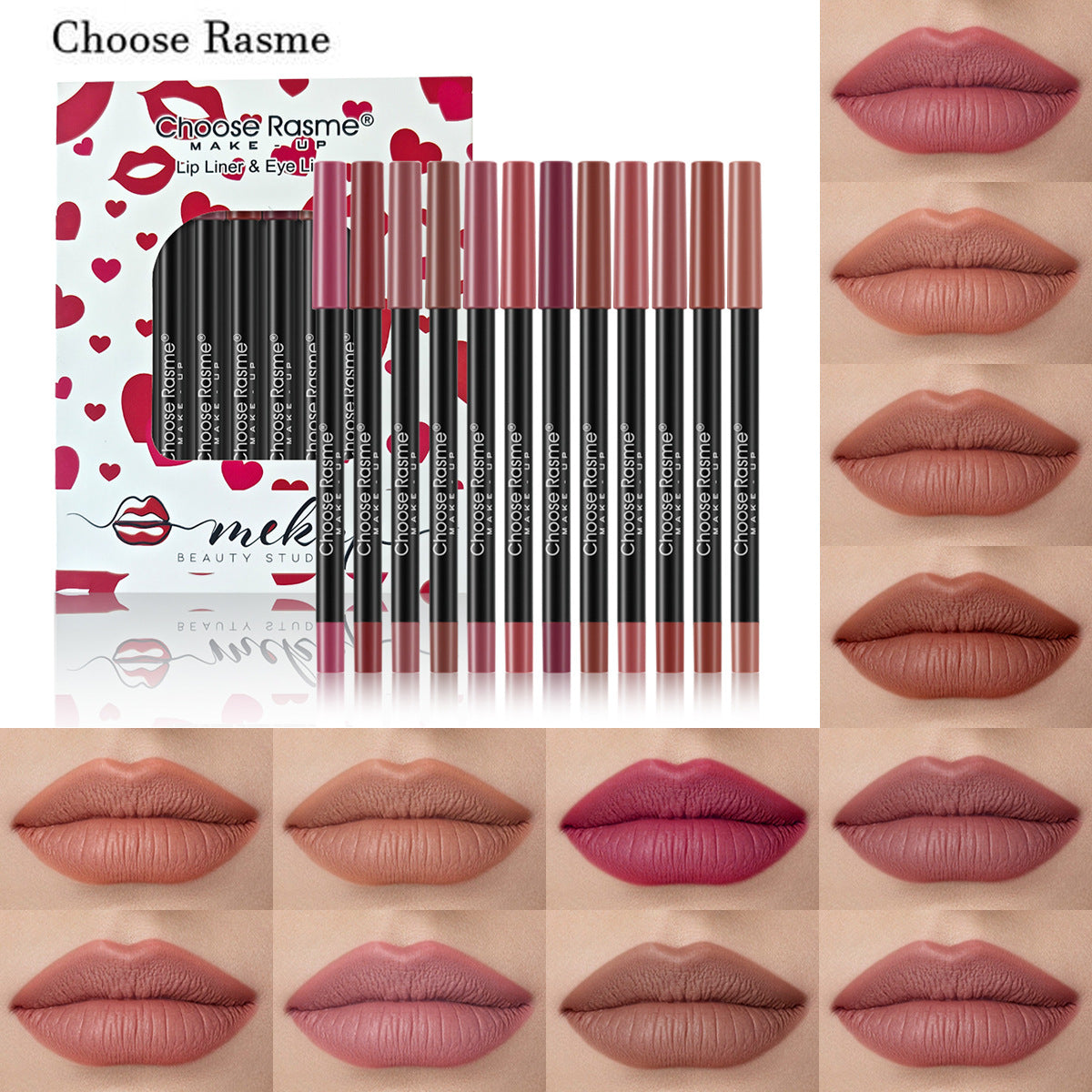 12 color lip liner set Matte nude long lasting non stick cup mixed lipstick foaming lip pencil