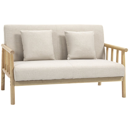 HOMCOM 2 Sitzer Sofa Couch 2 Lendenkissen gepolstert Holzrahmen Leinenoptik Doppelsofa kleine Räume Beige   Aosom