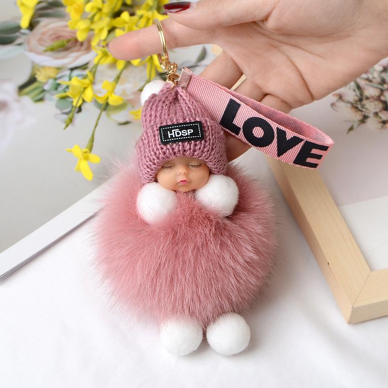 9 CM Schönheit Für Dame Schöne Mädchen Tasche Anhänger Plüsch Puppe Auto Schlüsselanhänger Anhänger beige
