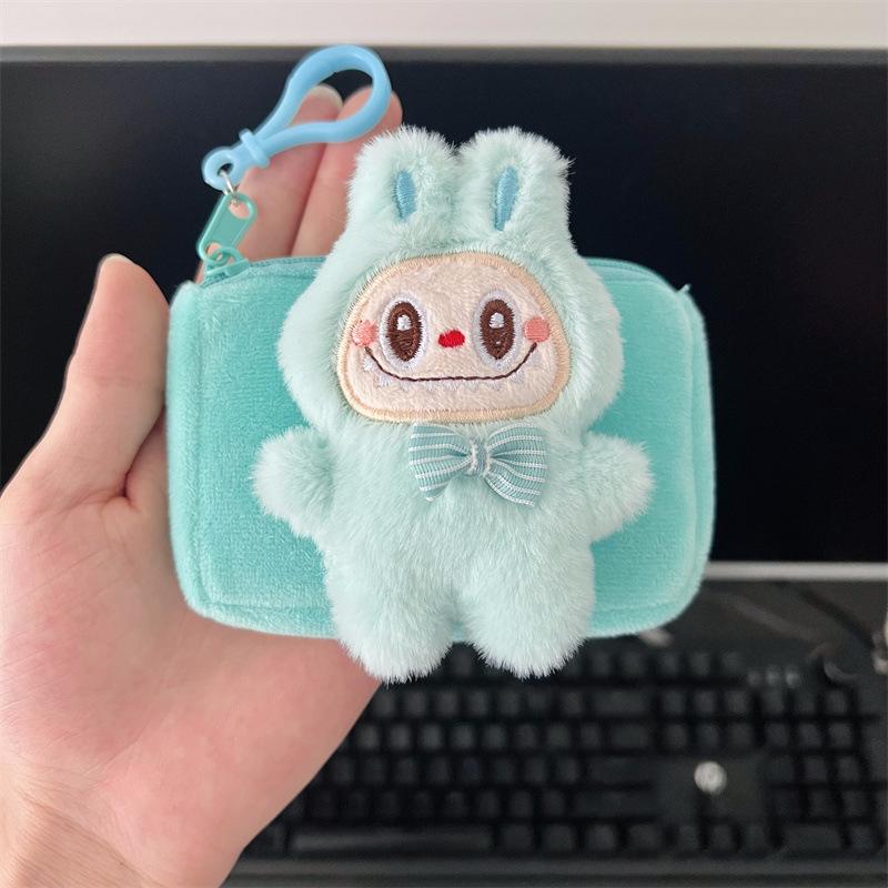 Cartoon Labubu Hase Wechselgeldbörse Kartenetui Niedlich mit Schlüsselanhänger Hängebeutel Mini Kleine Tasche Tragbar Handgepäck blau