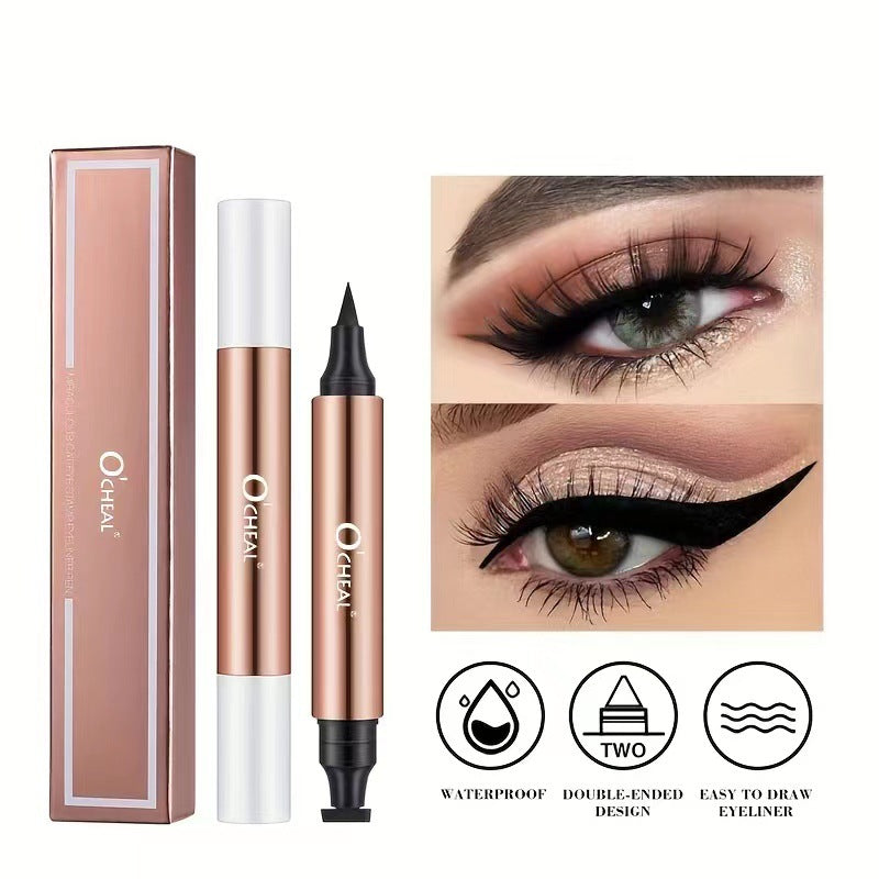 beauty double headed triangle seal liquid eyeliner pen beginner quick drying long lasting non smudge waterproof OCHEAL