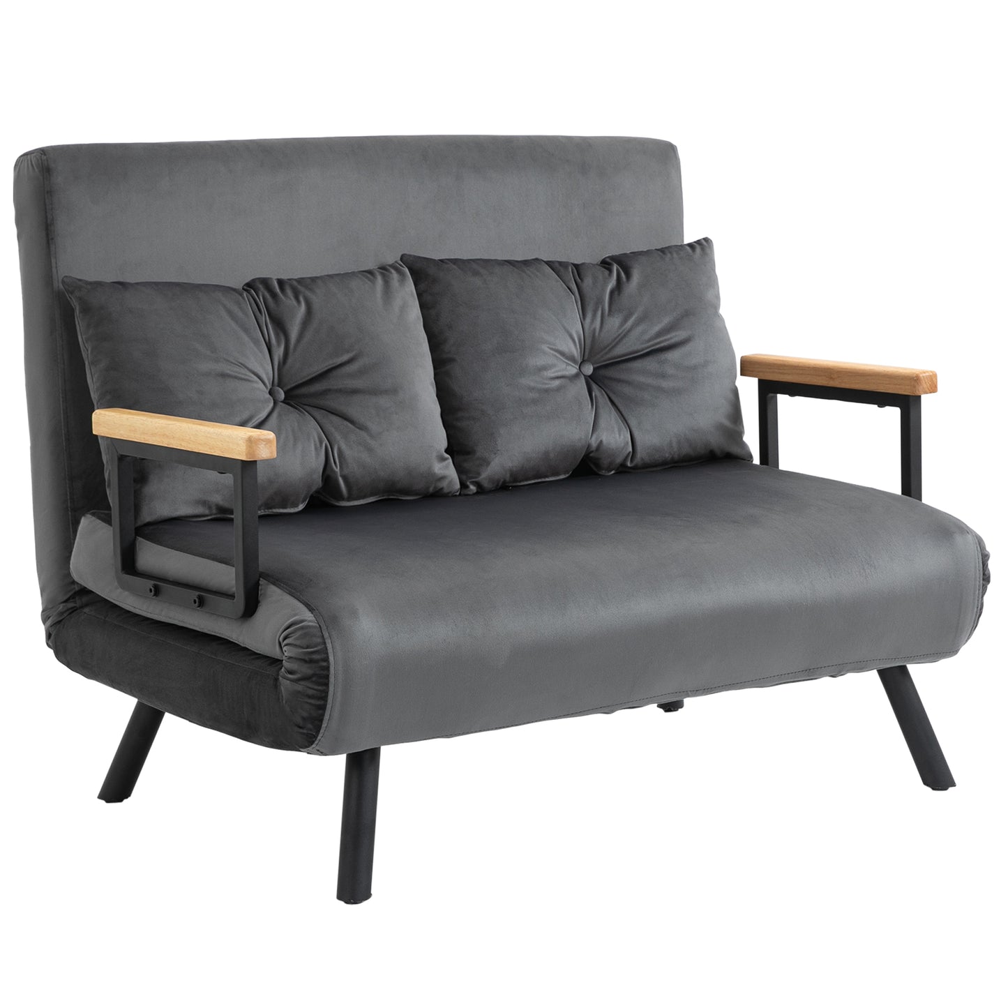 HOMCOM Schlafsofa mit Bettkasten Couch mit Schlaffunktion Schlafcouch mit Samtoptik Rückenkissen Dunkelgrau 102 x 73 x 81 cm   Aosom