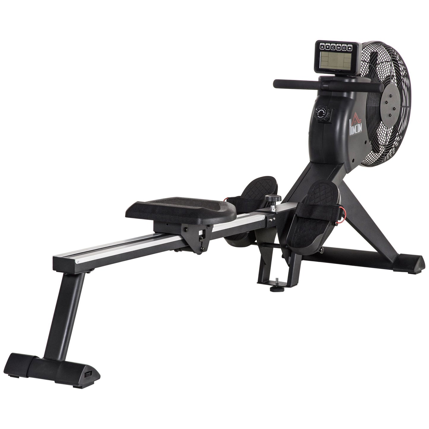 HOMCOM Rudergerät einklappbar mit Rudersitz 16 Widerstandsstufen Schwungmasse 25 kg bis 130 kg Stahl Schwarz 225x55x88cm für Fitness   Aosom.de