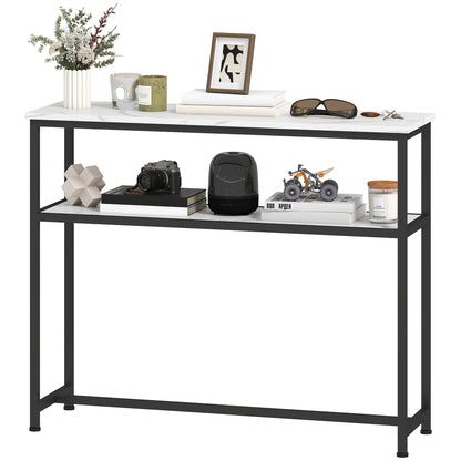 HOMCOM Konsolentisch Moderner Eingangskonsole Schmal mit Marmoroptik-Oberfläche Offenem Regal und Metallgestell Sofa-Tisch für Eingang Wohnzimmer 100x30x81 cm Weiß   Aosom