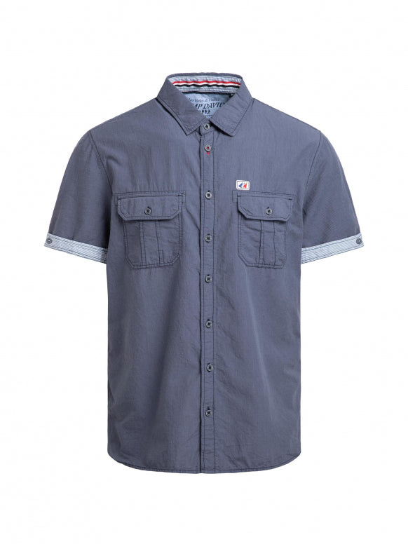 CAMP DAVID Fein gestreiftes Kurzarmhemd mit Klappentaschen - blue navy