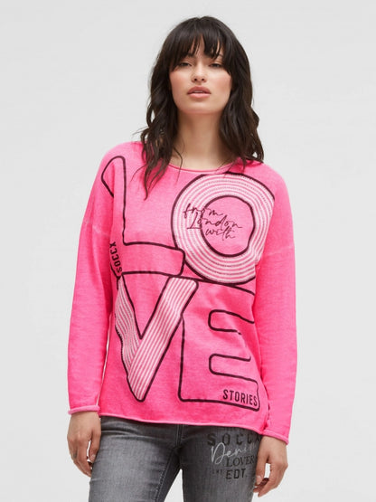 SOCCX Feinstrick-Pullover mit Love-Artwork - rosy neon