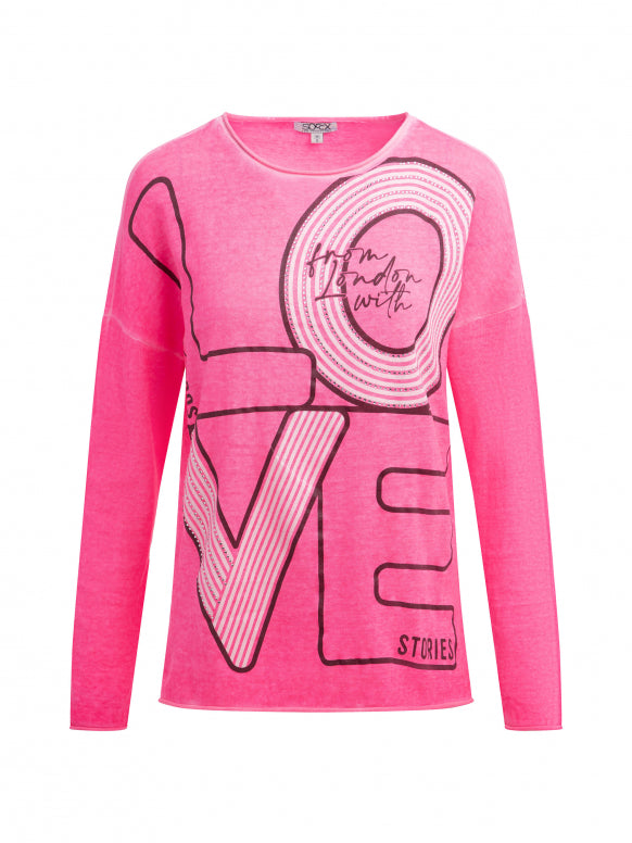 SOCCX Feinstrick-Pullover mit Love-Artwork - rosy neon