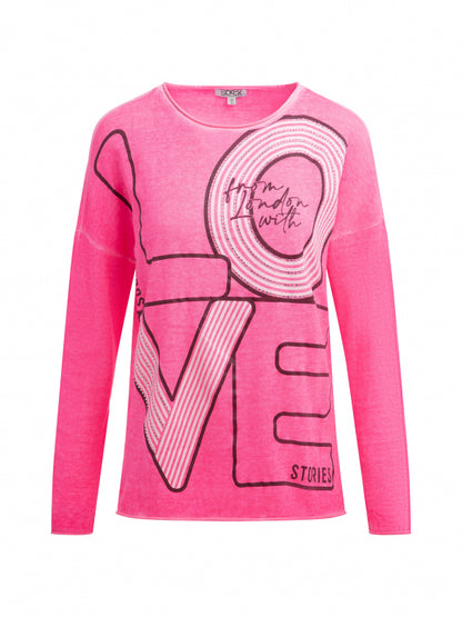 SOCCX Feinstrick-Pullover mit Love-Artwork - rosy neon