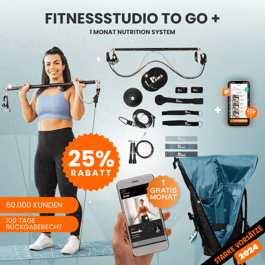 Fitnessstudio to Go (inkl. App) + Nutrition System - Alle Tools + Bag / BERLIN Black / 1 Monat