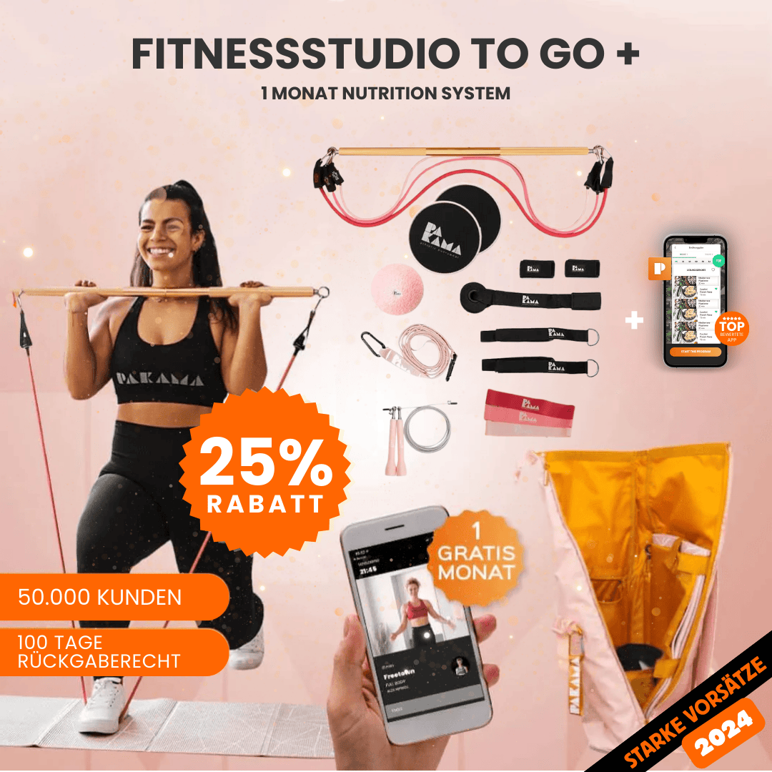 Fitnessstudio to Go (inkl. App) + Nutrition System - Alle Tools + Bag / PARIS Pink / 1 Monat