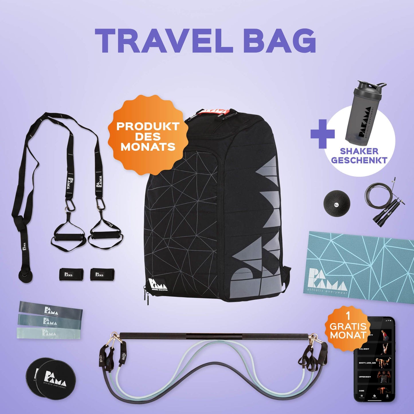 Fitnessstudio to Go Travel Bag (inkl. App) + Shaker