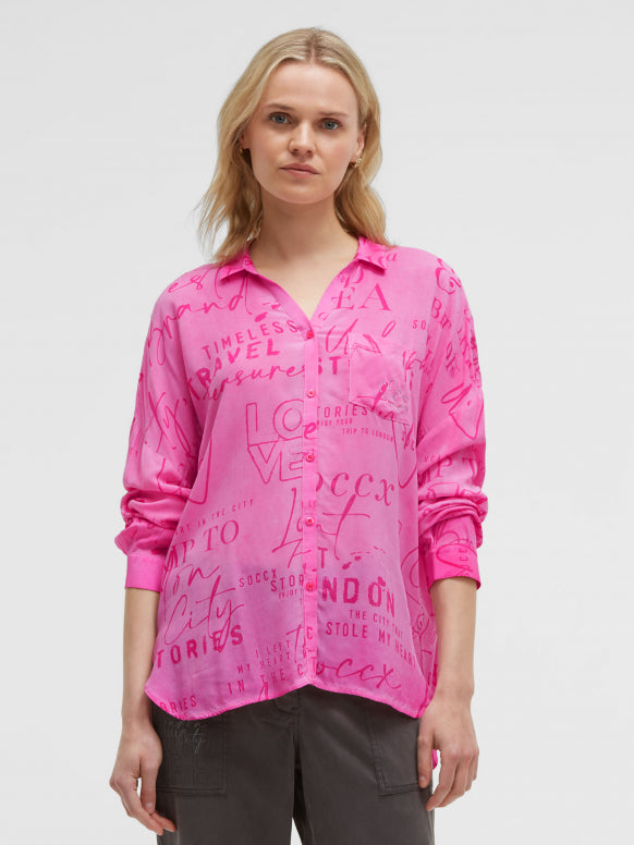SOCCX Fließende Langarmbluse mit All Over Print - rosy neon