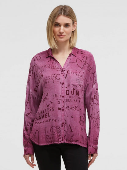 SOCCX Fließende Langarmbluse mit All Over Print - dark cherry