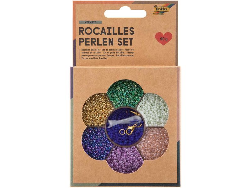 Folia Rocailles-Perlen-Set »Mermaid«, 3x1m Nylonfaden, 3 Verschlüsse