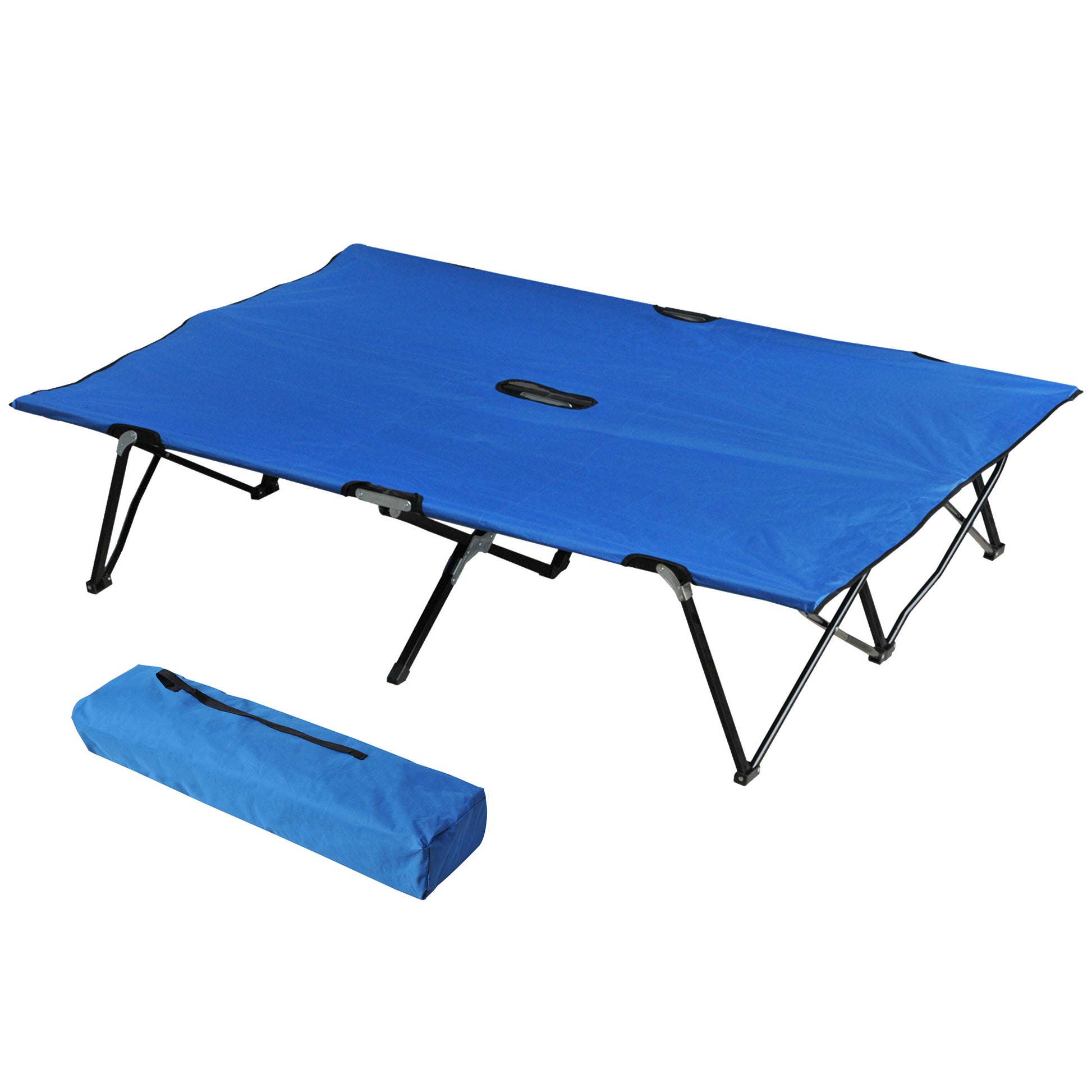 Outsunny Campingbett Klappbar  für 2 Personen, Feldbett mit Tragetasche, bis 136 kg, Stahl Oxford, Blau+Schwarz, 193x125x40cm  Aosom