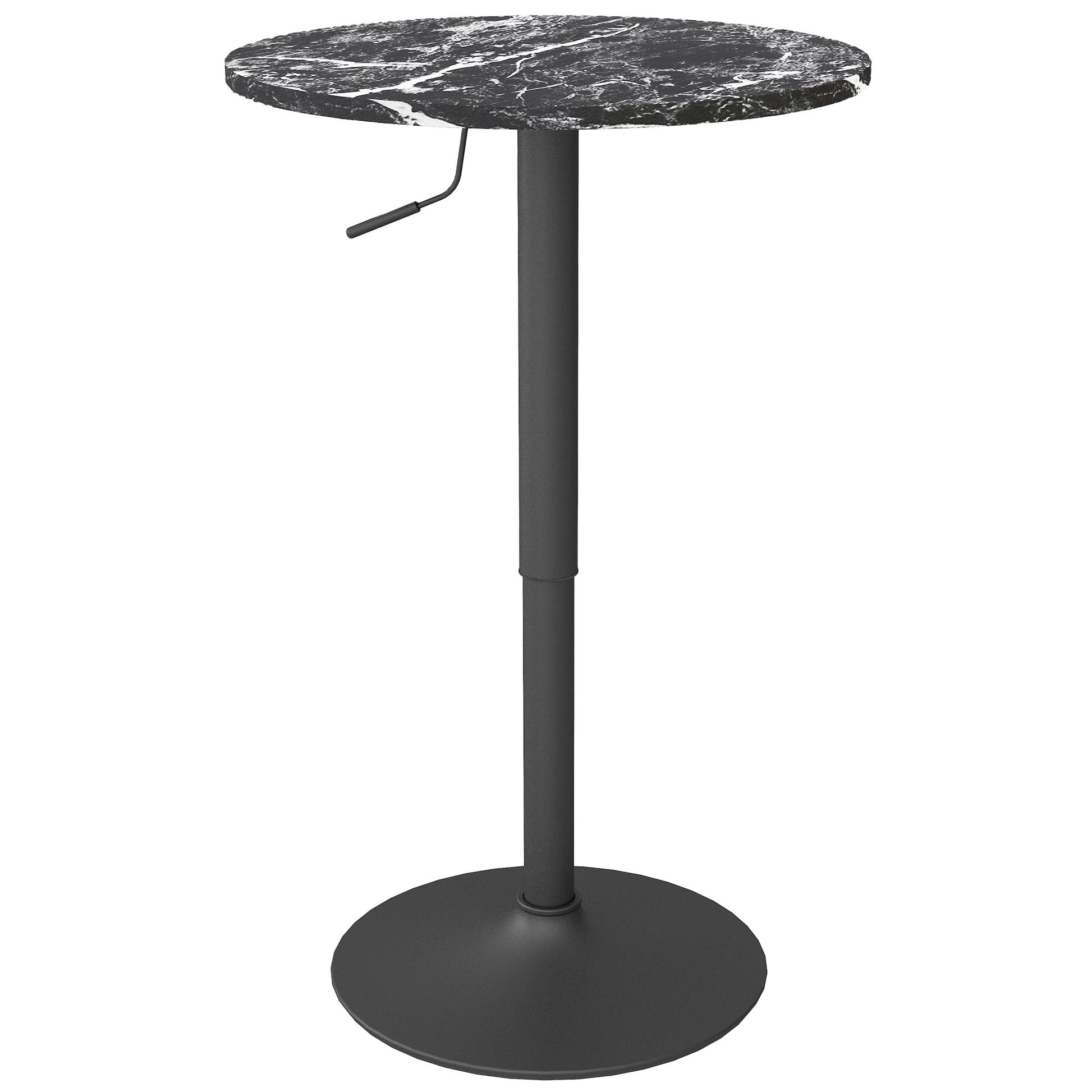 HOMCOM Bartisch Stehtisch Runder Esstisch für 2 Personen, Küchentisch mit Marmoroptik für Wohnzimmer, Esszimmer, kleine Räume, Schwarz, Ø60 x 68-93,5cm   Aosom