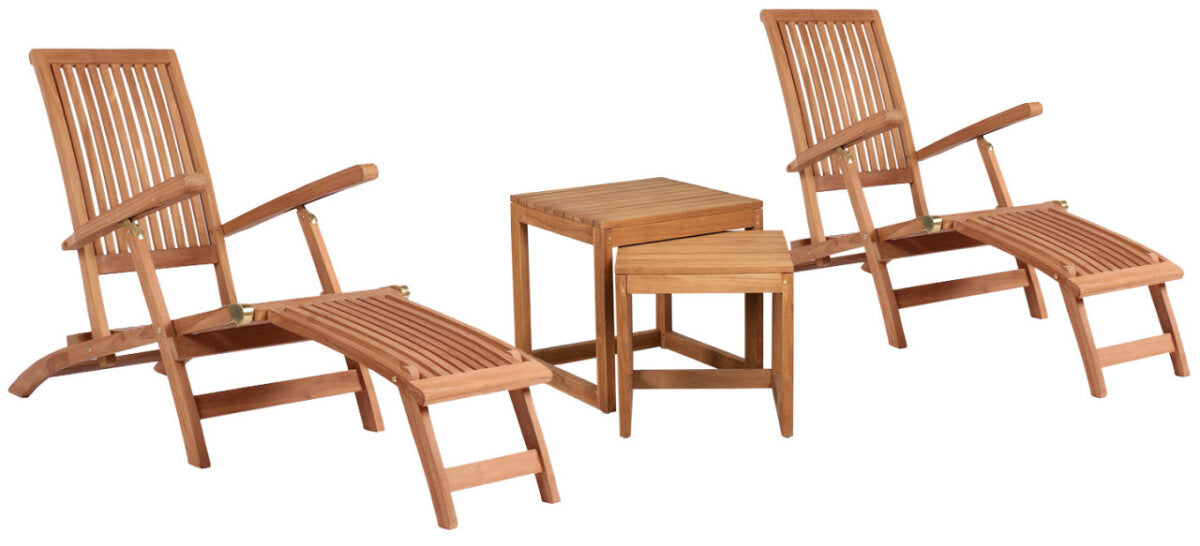 Gartenmöbelset Teak Deckchair Yacht & Tische Verwood 2er Set