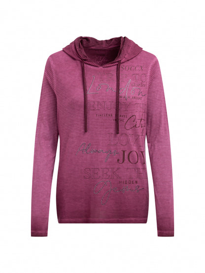 SOCCX Gestreiftes Kapuzenshirt mitPrint und Schmucksteinen - dark cherry