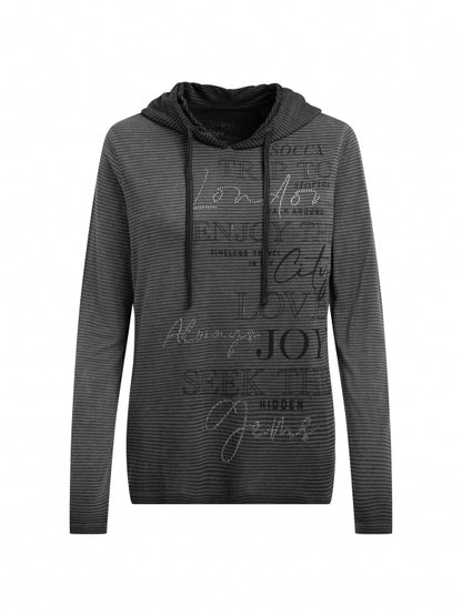 SOCCX Gestreiftes Kapuzenshirt mitPrint und Schmucksteinen - black