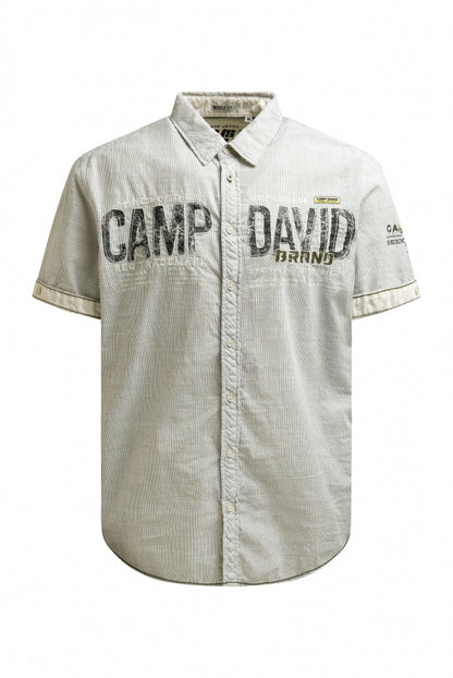 CAMP DAVID Gestreiftes Kurzarmhemd mitLogo Artwork - green olive