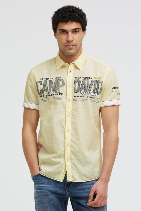 CAMP DAVID Gestreiftes Kurzarmhemd mit Logo Artwork - lemon juice