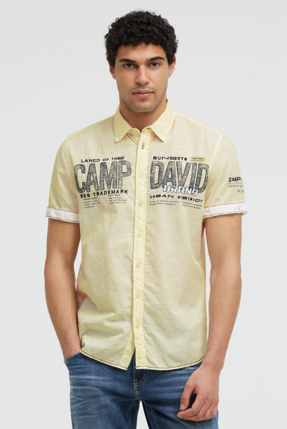 CAMP DAVID Gestreiftes Kurzarmhemd mit Logo Artwork - lemon juice