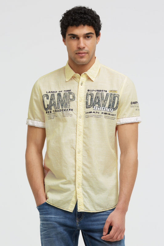 CAMP DAVID Gestreiftes Kurzarmhemd mit Logo Artwork - lemon juice