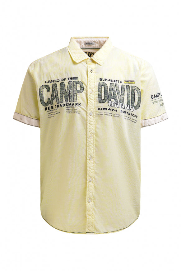 CAMP DAVID Gestreiftes Kurzarmhemd mit Logo Artwork - lemon juice