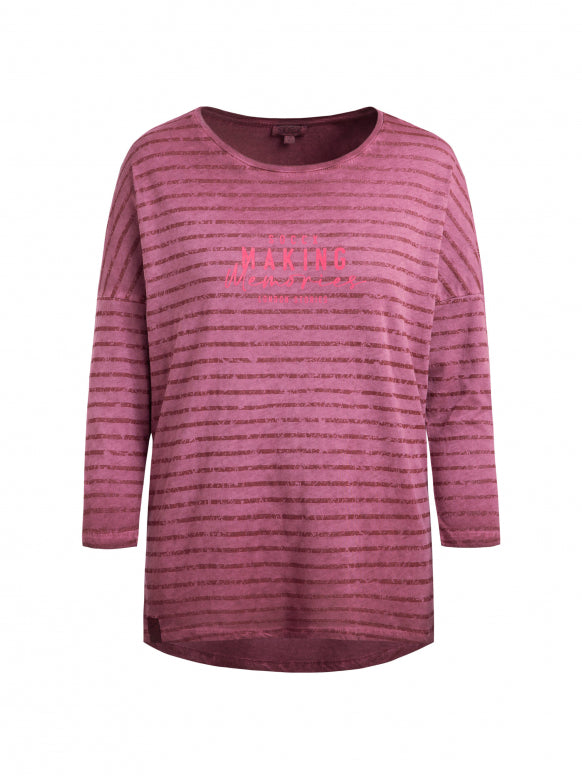 SOCCX Gestreiftes Shirt mit Rückenprint und 3/4-Arm - dark cherry
