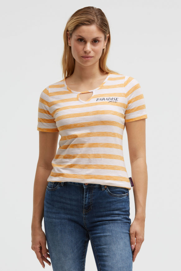 SOCCX Gestreiftes T-Shirt mit Cut-Out und Print