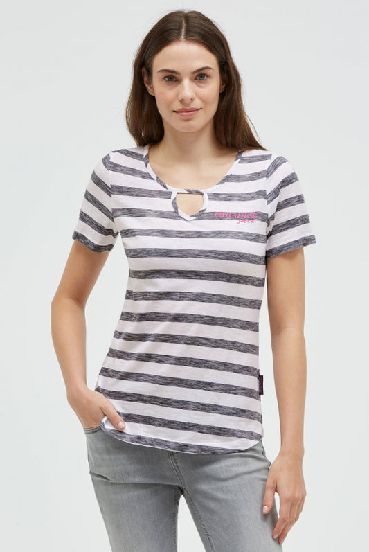 SOCCX Gestreiftes T-Shirt mit Cut-Out und Print