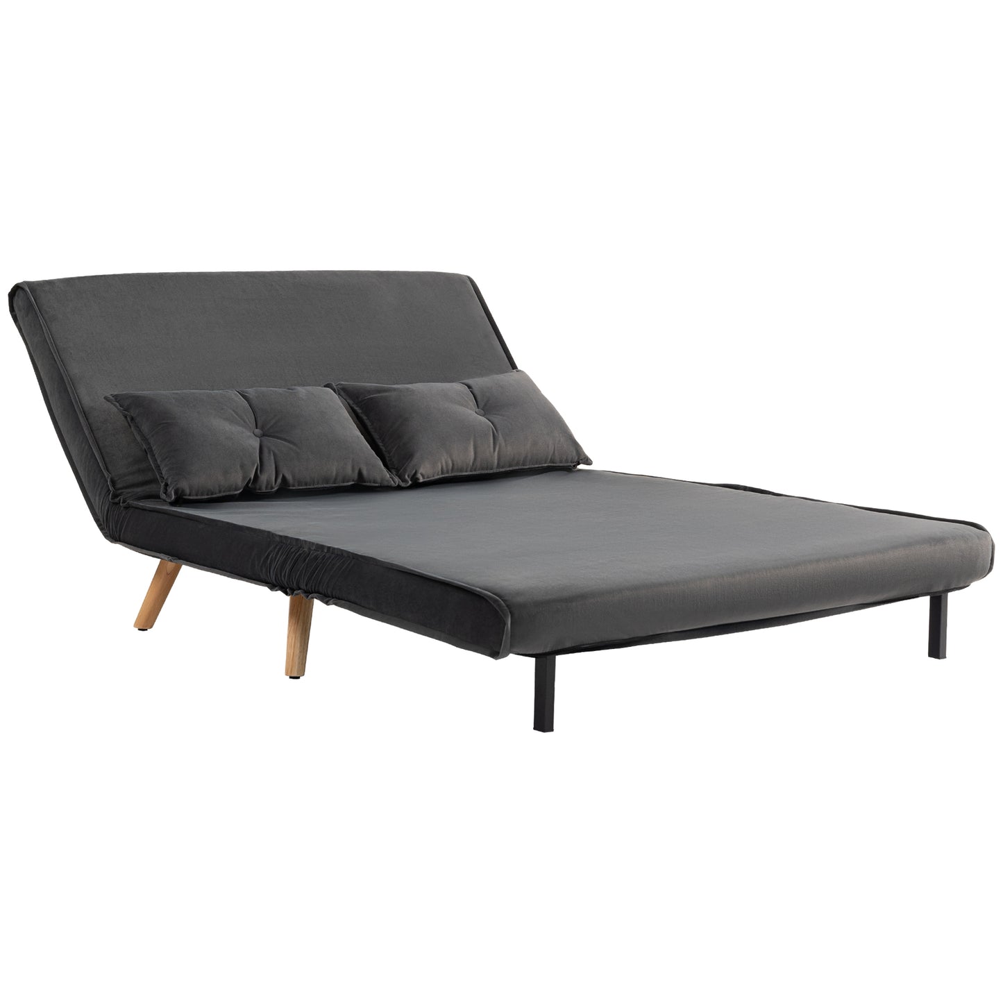 HOMCOM Schlafsofa 3 in 1 2 Sitzer Sofa mit Schlaffunktion, 190 x 120 cm Klappbar Couch Schlafcouch mit 5-stufig Verstellbarer Rückenlehne, Lendenkissen und Samtoptik für Wohnzimmer, Dunkelgrau   Aosom