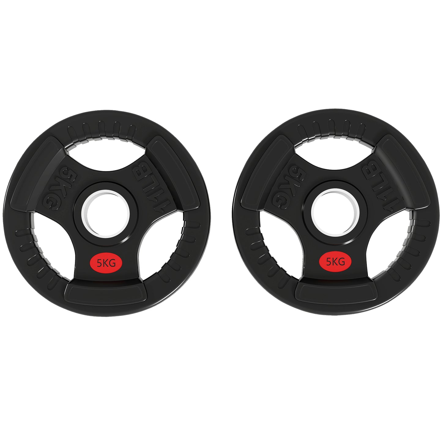 SPORTNOW Hantelscheiben Olympisch, Loch Ø50 mm, 2 Hantelscheiben 5 kg mit Innenring aus Stahl und Dreifachgriff, für Kurzhanteln und Stangen, Fitness-Training zu Hause, Fitnessstudio, Schwarz   Aosom