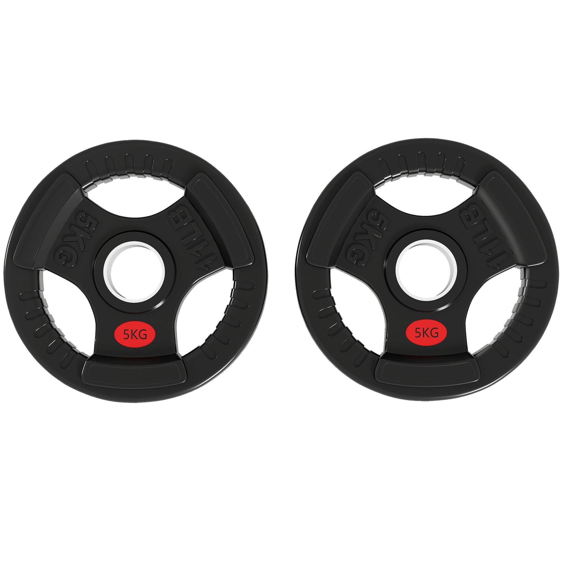 SPORTNOW Hantelscheiben Olympisch, Loch Ø50 mm, 2 Hantelscheiben 5 kg mit Innenring aus Stahl und Dreifachgriff, für Kurzhanteln und Stangen, Fitness-Training zu Hause, Fitnessstudio, Schwarz   Aosom