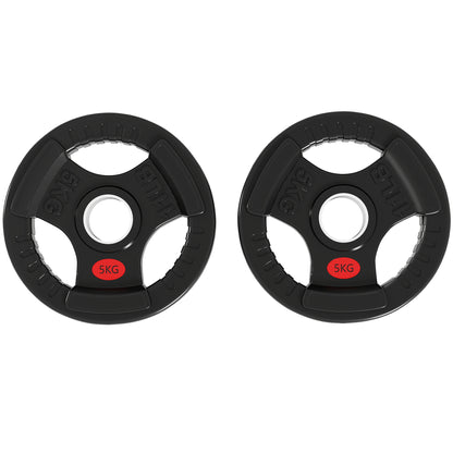 SPORTNOW Hantelscheiben Olympisch, Loch Ø50 mm, 2 Hantelscheiben 5 kg mit Innenring aus Stahl und Dreifachgriff, für Kurzhanteln und Stangen, Fitness-Training zu Hause, Fitnessstudio, Schwarz   Aosom