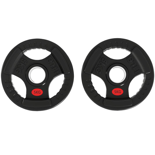 SPORTNOW Hantelscheiben Olympisch, Loch Ø50 mm, 2 Hantelscheiben 5 kg mit Innenring aus Stahl und Dreifachgriff, für Kurzhanteln und Stangen, Fitness-Training zu Hause, Fitnessstudio, Schwarz   Aosom