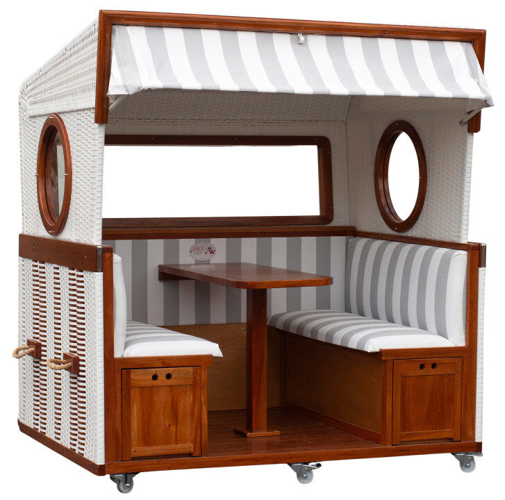 Gosch-Lounge Strandkorb 6-Sitzer durchgeflochten Mahagoni PVC Weiß...