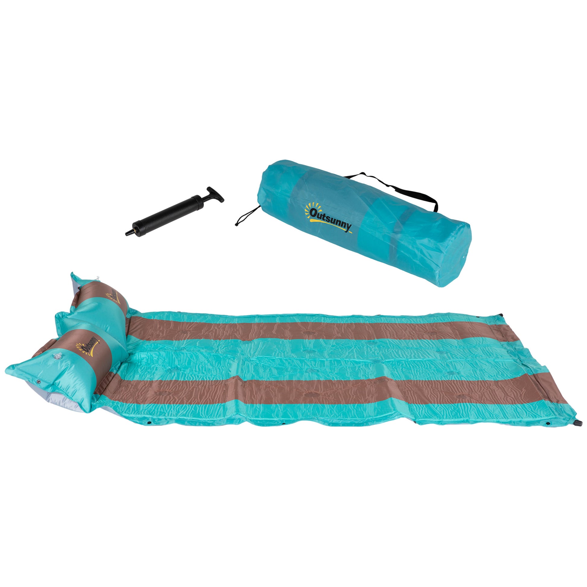 Outsunny Camping Isomatte 3cm dicke Campingmatratze mit Tragetasche & Pumpe 192x135cm Blau & Kaffee für Outdoor Abenteuer   Aosom.de