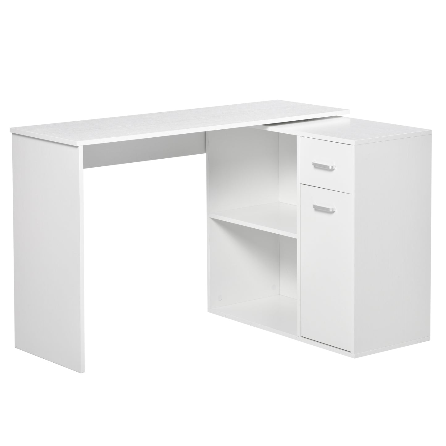 HOMCOM Eckschreibtisch 180° drehbar mit Regal, Schublade & Schrank, L‑Form 117 x 82 x 74 cm, Weiß   Aosom