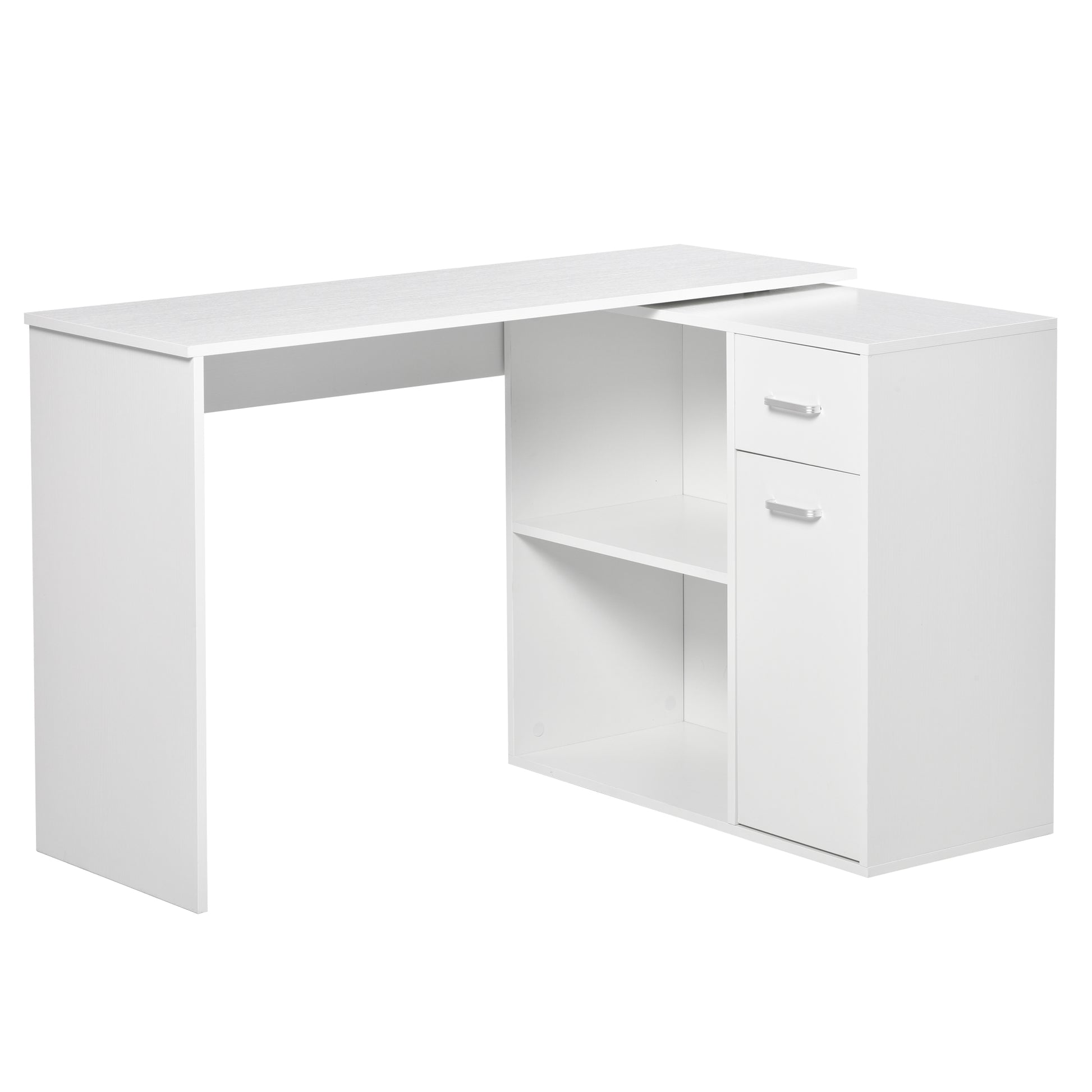 HOMCOM Eckschreibtisch 180° drehbar mit Regal, Schublade & Schrank, L‑Form 117 x 82 x 74 cm, Weiß   Aosom
