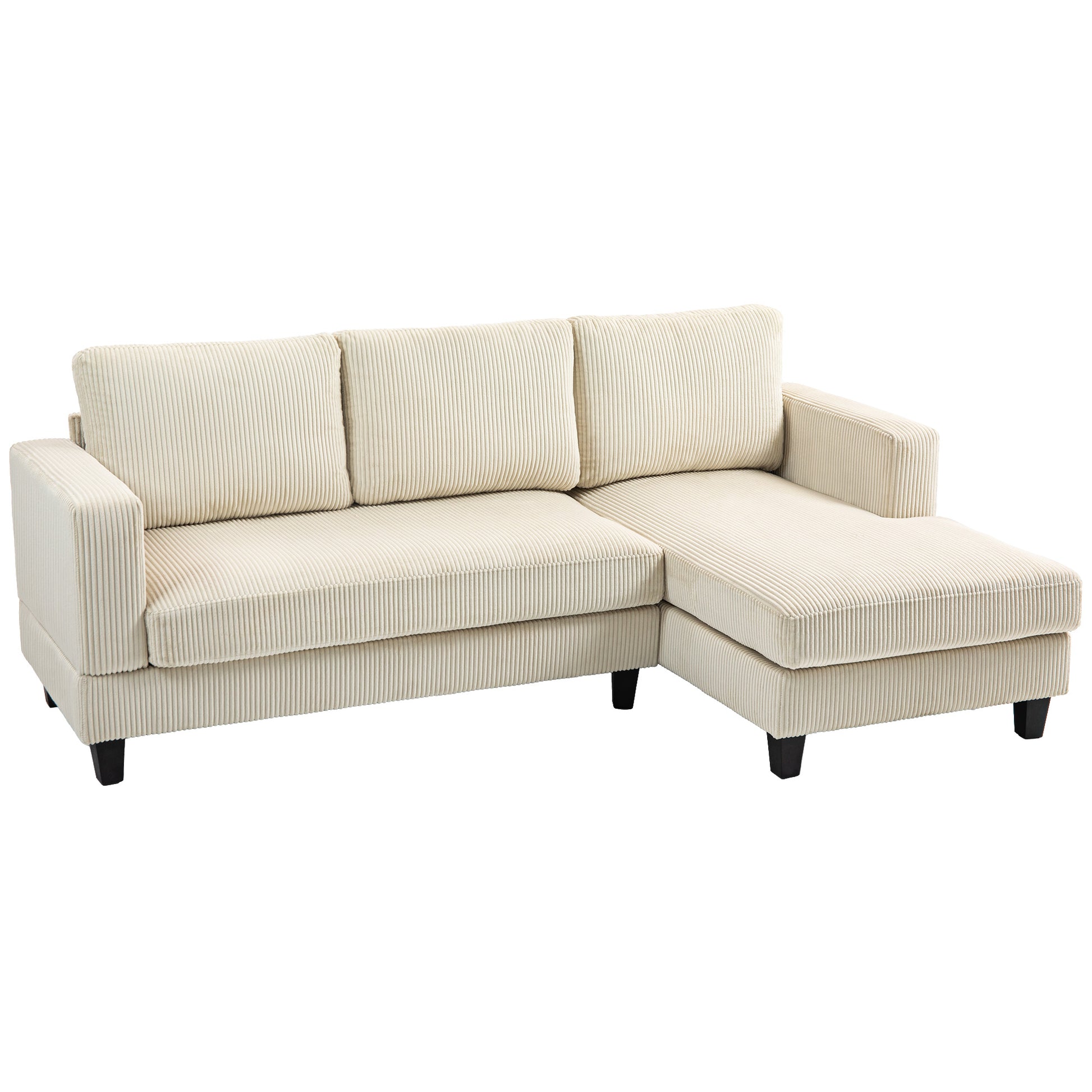 HOMCOM Ecksofa aus Rippvelours mit 3-Sitzer Sofa und Ottomane, dick gepolstertes Federkissen, Breite 214 cm, modernes Design, Belastbarkeit bis 400 Kg, für Wohnzimmer, Wohnung, Beige   Aosom