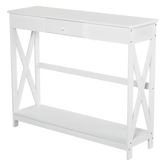 HOMCOM Konsolentisch Eingangstisch mit 1 Schublade + 1 Regal dim. 100L x 30B x 81H cm aus Holz Weiß   Aosom