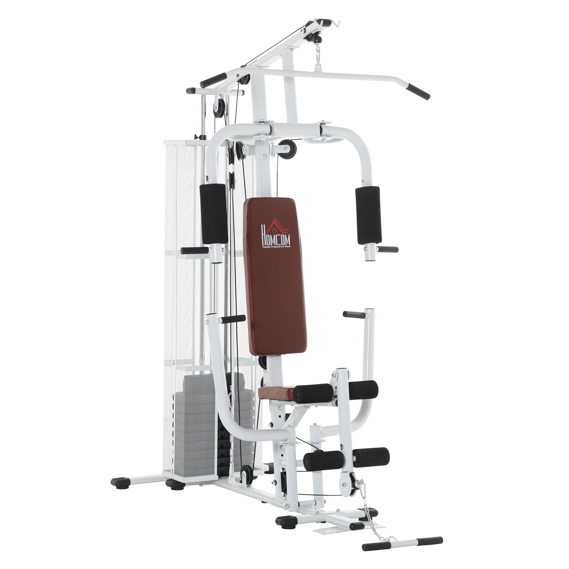 HOMCOM Fitnessstation für Zuhause, insgesamt 45kg, mit Pressarm, Beinentwickler, Rollenpolstern, PU-Kunstleder, 150 x 110 x 210 cm, Weiß   Aosom