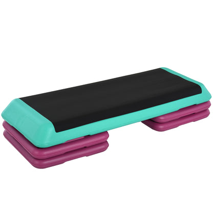 HOMCOM Steppbrett Aerobic Fitness Heimtrainer Stepper höhenverstellbar 10cm 15cm 20cm PVC PP Schwarz Grün Violett 110x40x20cm für effektives Training   Aosom.de